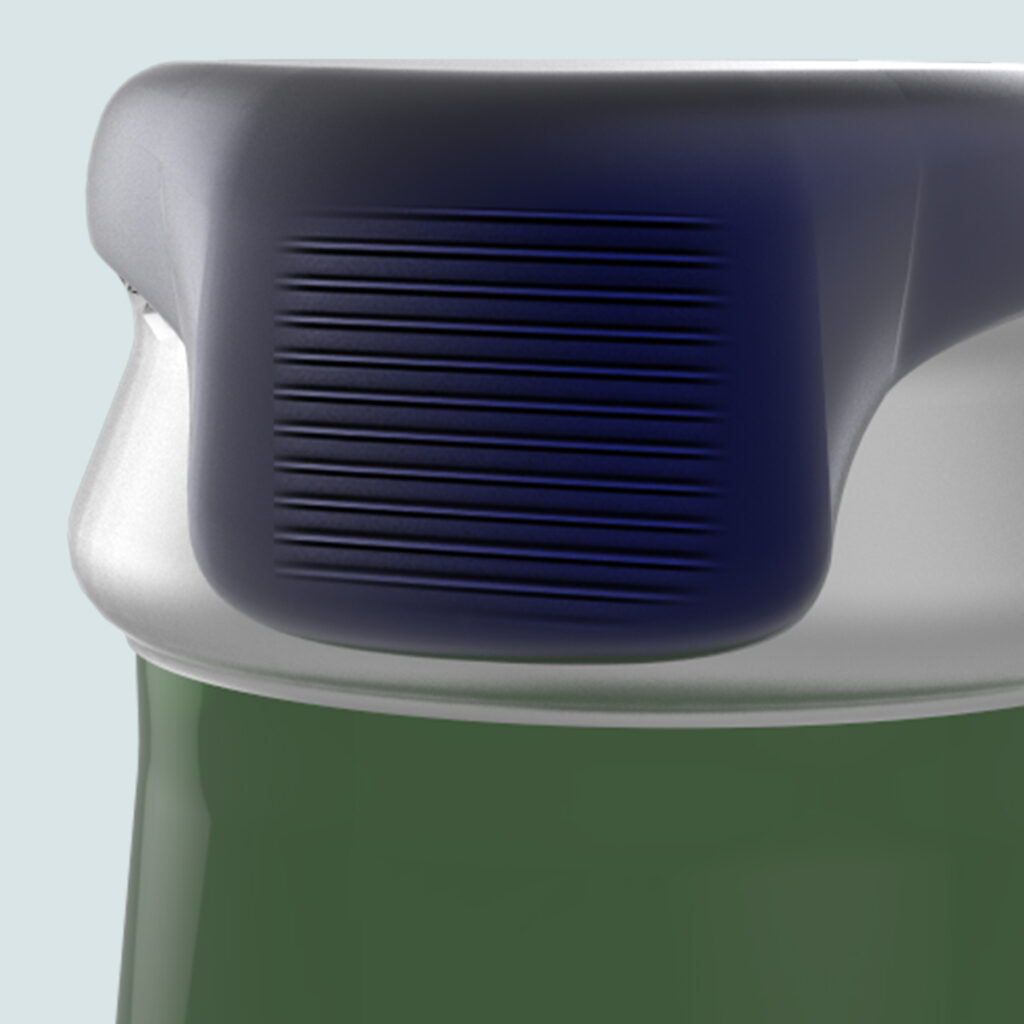 Detail of the blue cup. There is the grip to open better the bottle