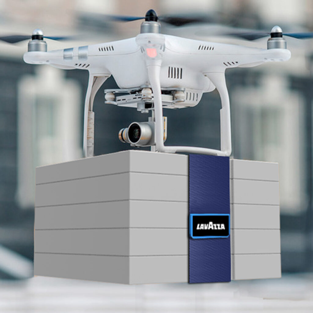 A drone delivers the coffee capsules